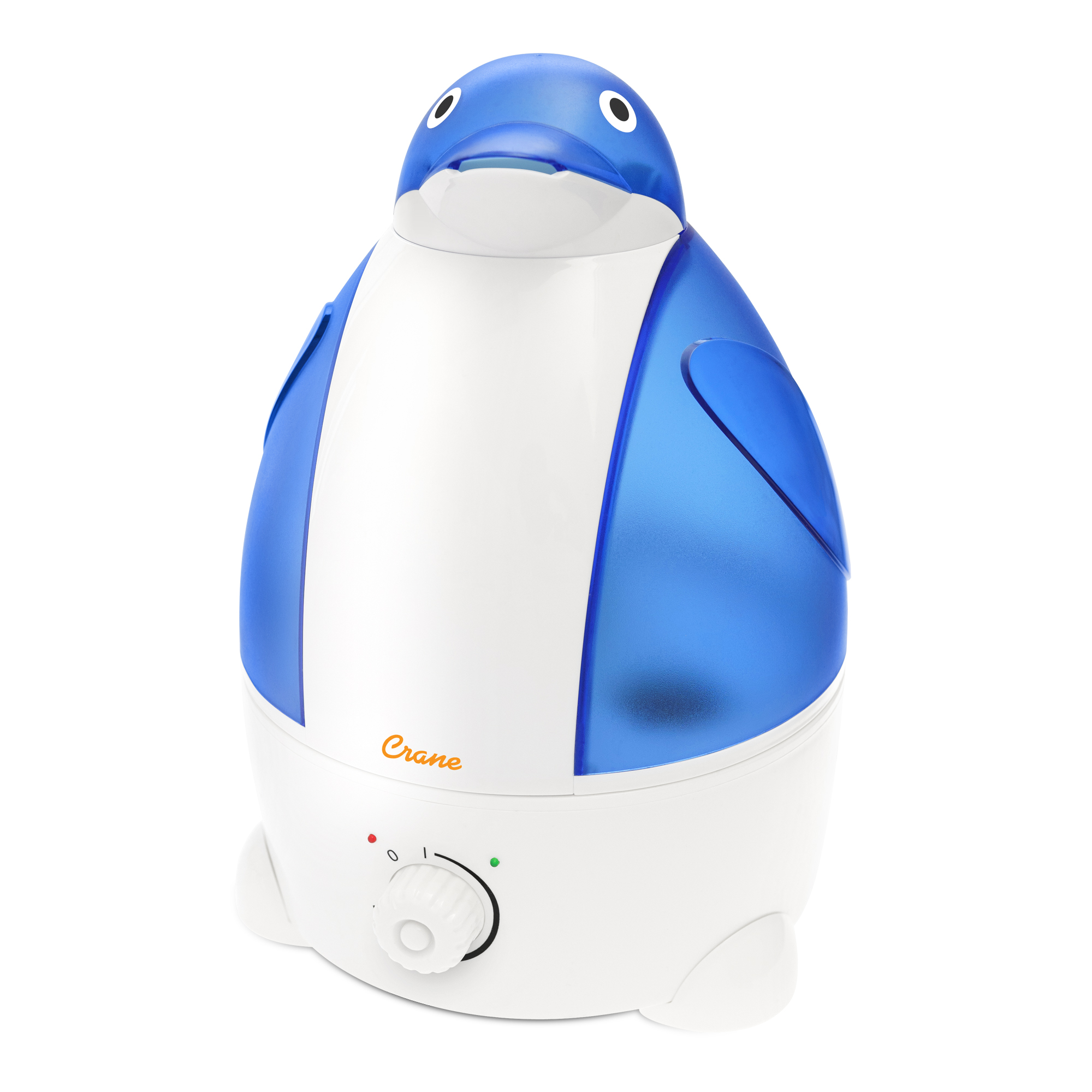Humidificateur Crane EE-0865 Puffington the Penguin, présenté en gros plan sous la forme d’un pingouin bleu et blanc
