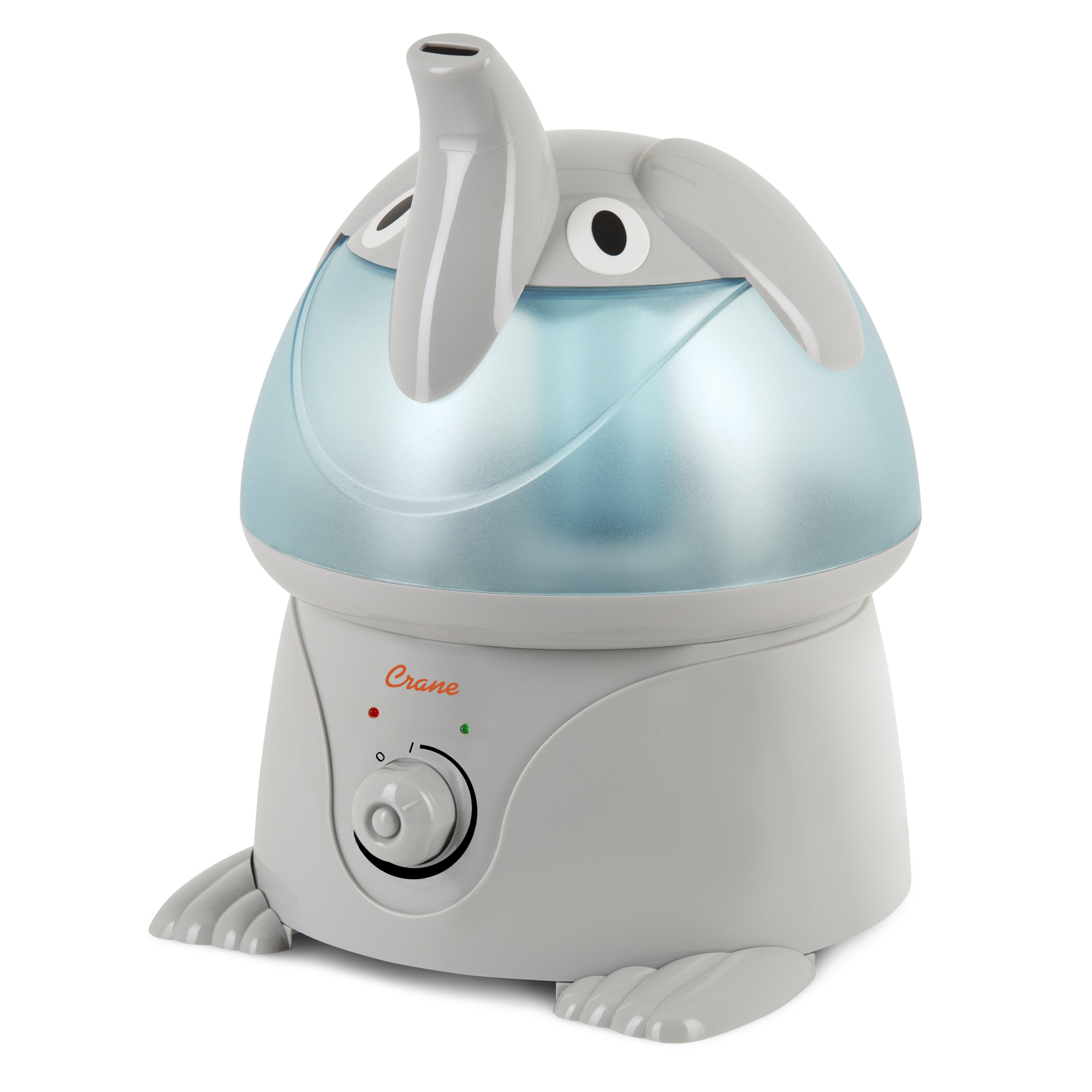 Humidificateur d’un gallon Crane EE-3186 Elliot the Elephant, avec réservoir bleu pâle et molette rotative à l’avant