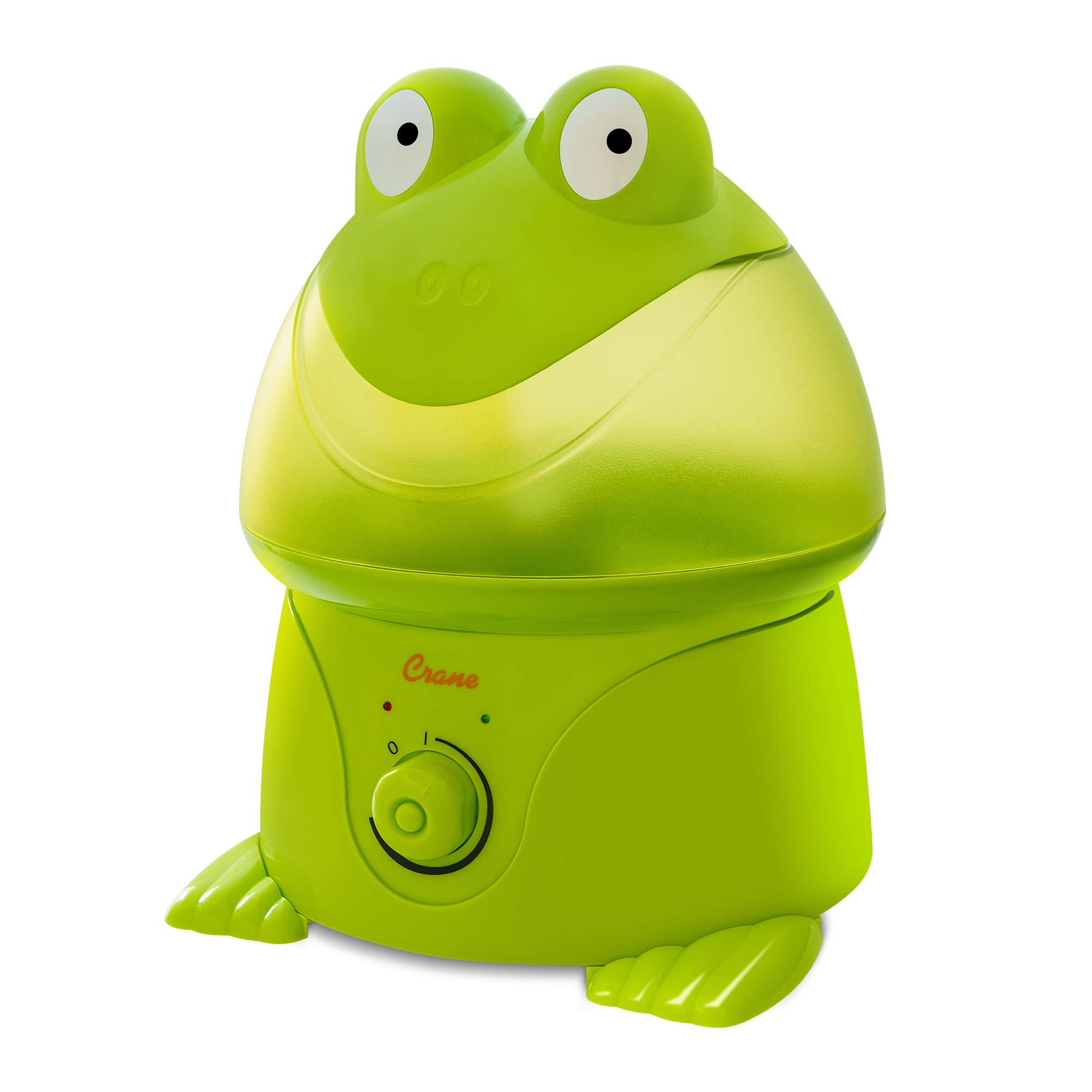 Humidificateur d’un gallon Crane EE-3191 Freddy the Frog, dans une coque vert vif en forme de grenouille, avec molette à l’avant