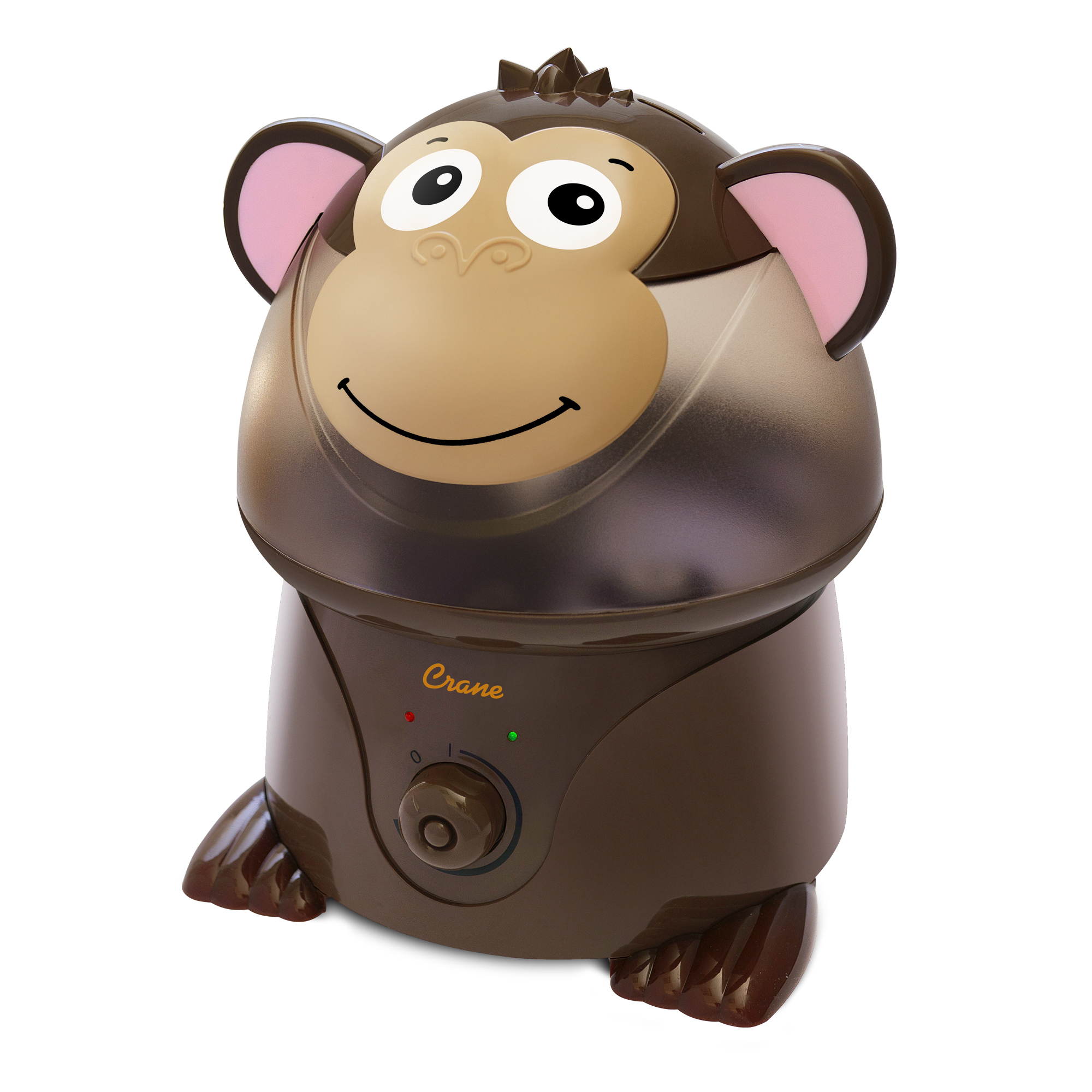 Humidificateur d’un gallon Crane EE-8190 Mya the Monkey, dans une coque brune en forme de singe, avec molette à l’avant