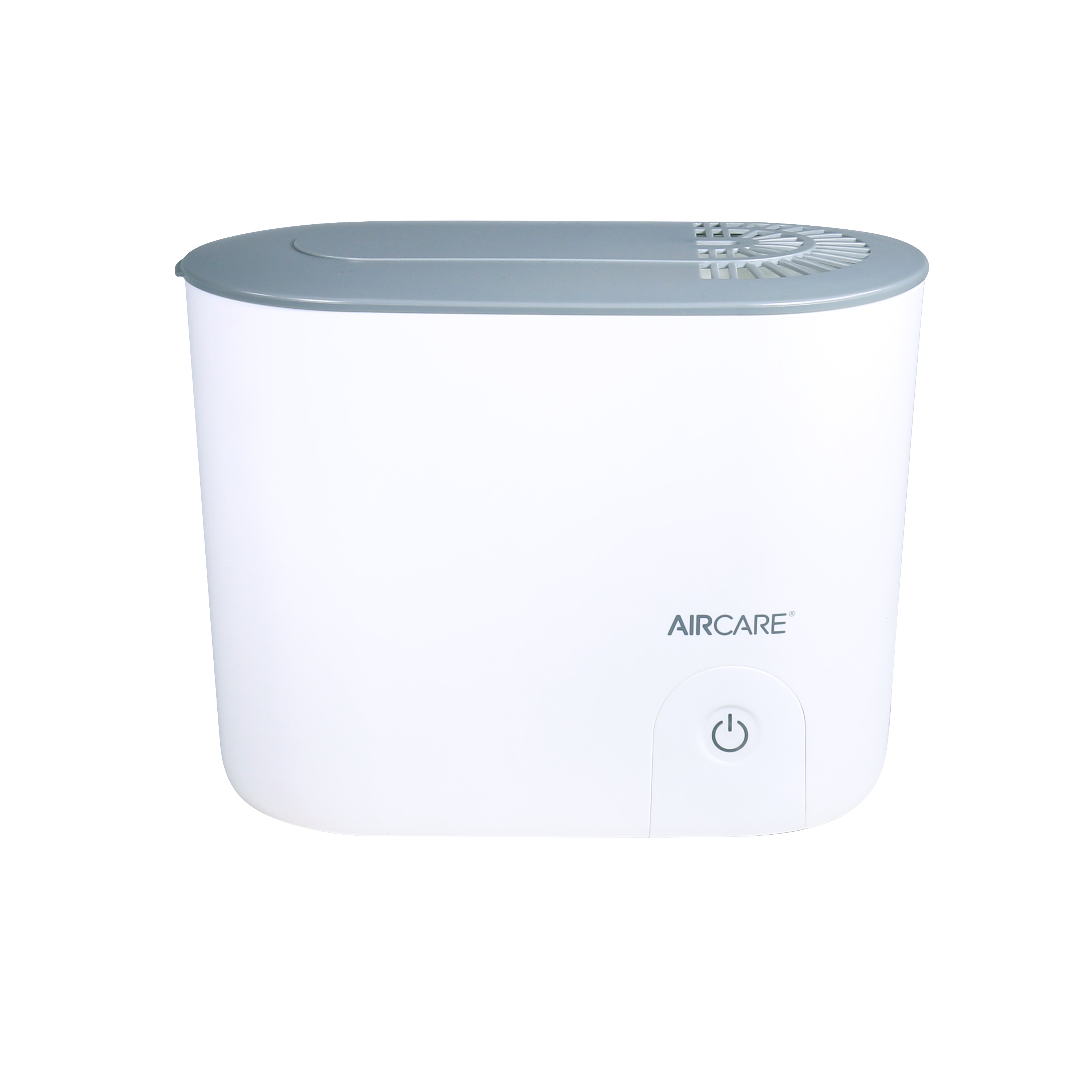 White AIRCARE ALTUS steam humidifier with a gray top and a front power button