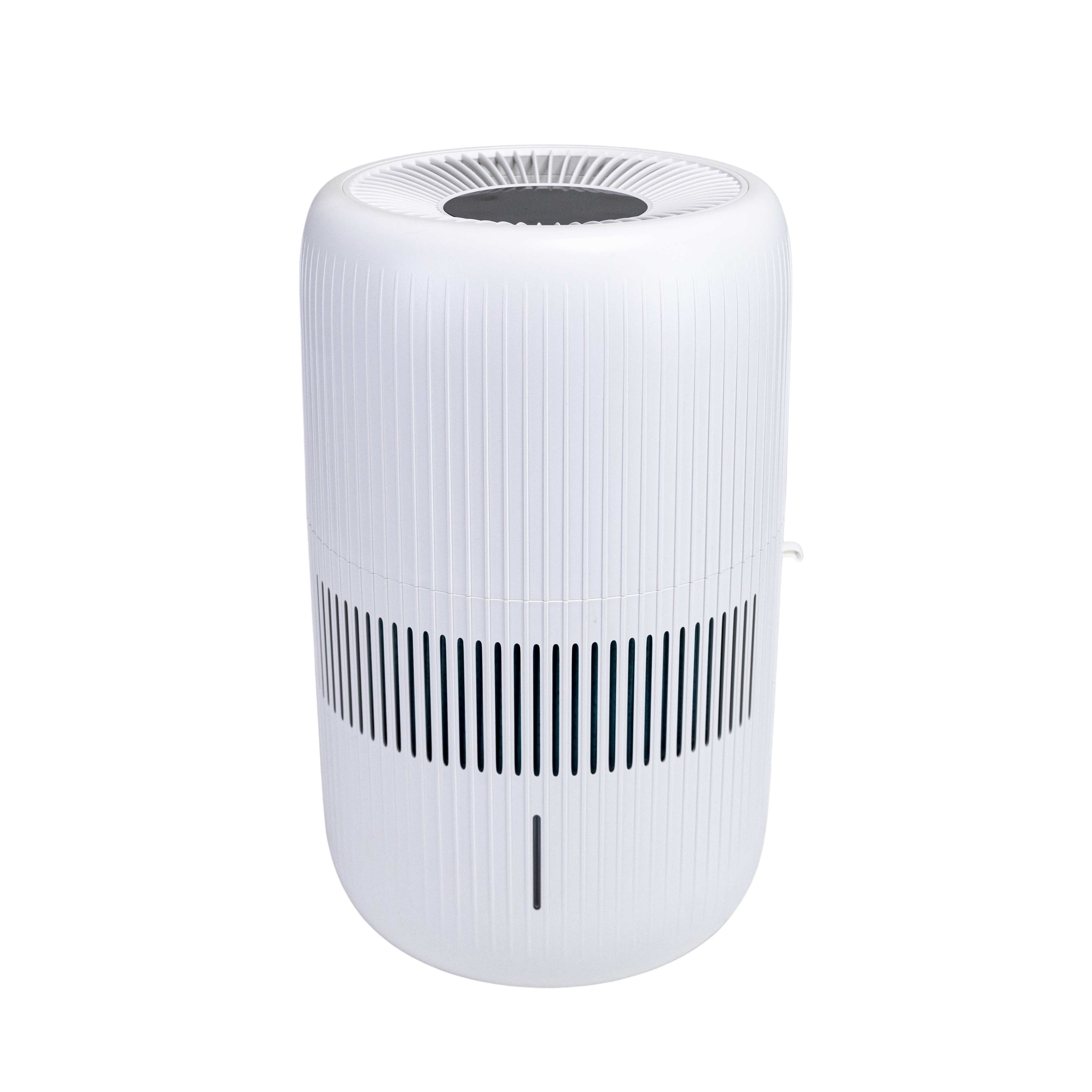 White cylindrical AIRCARE Lanai LE440DWHT-EC evaporative humidifier with a circular top grille and front water-level window