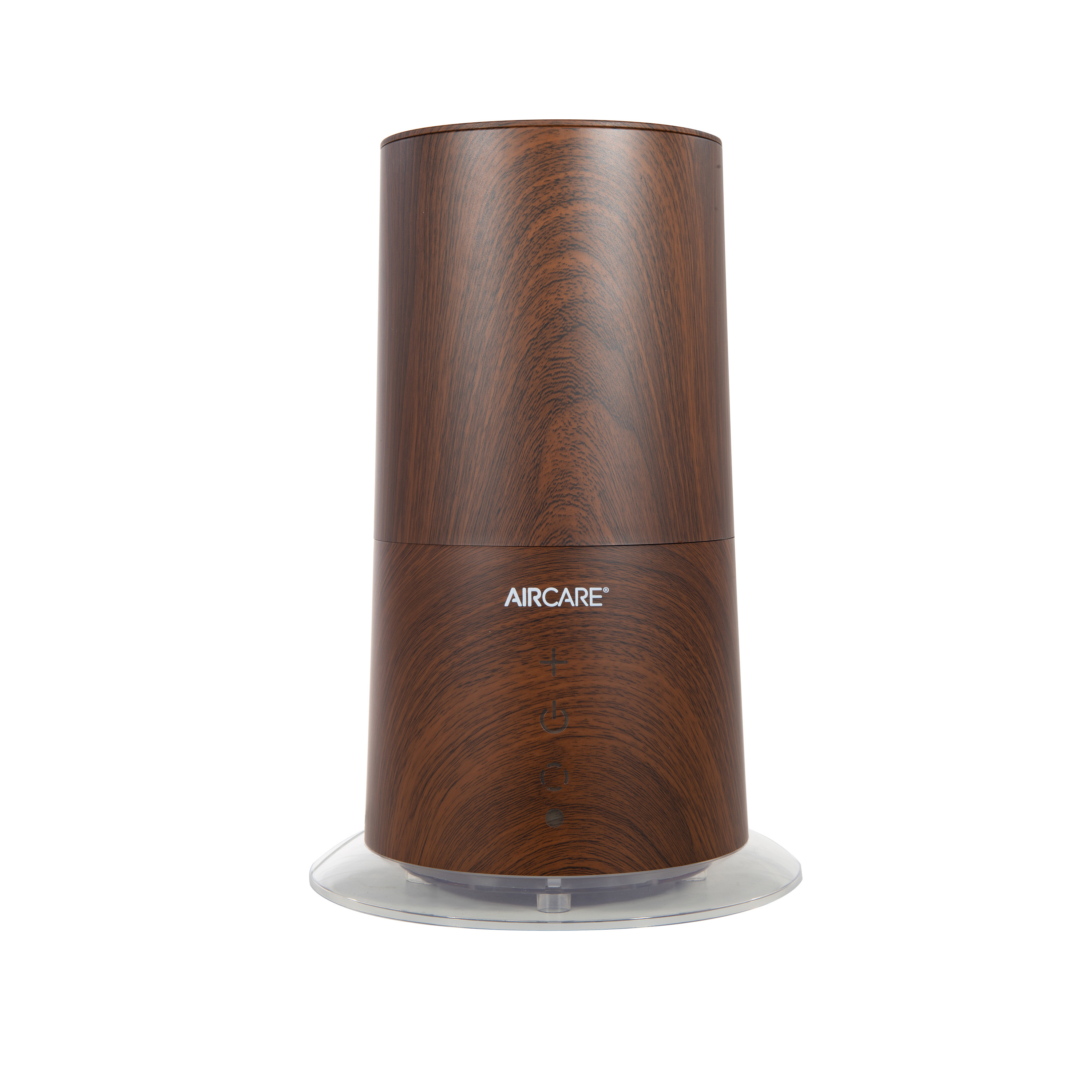 AIRCARE MESA MU320DWAL ultrasonic humidifier with dark wood-look cylindrical body, front controls and round base