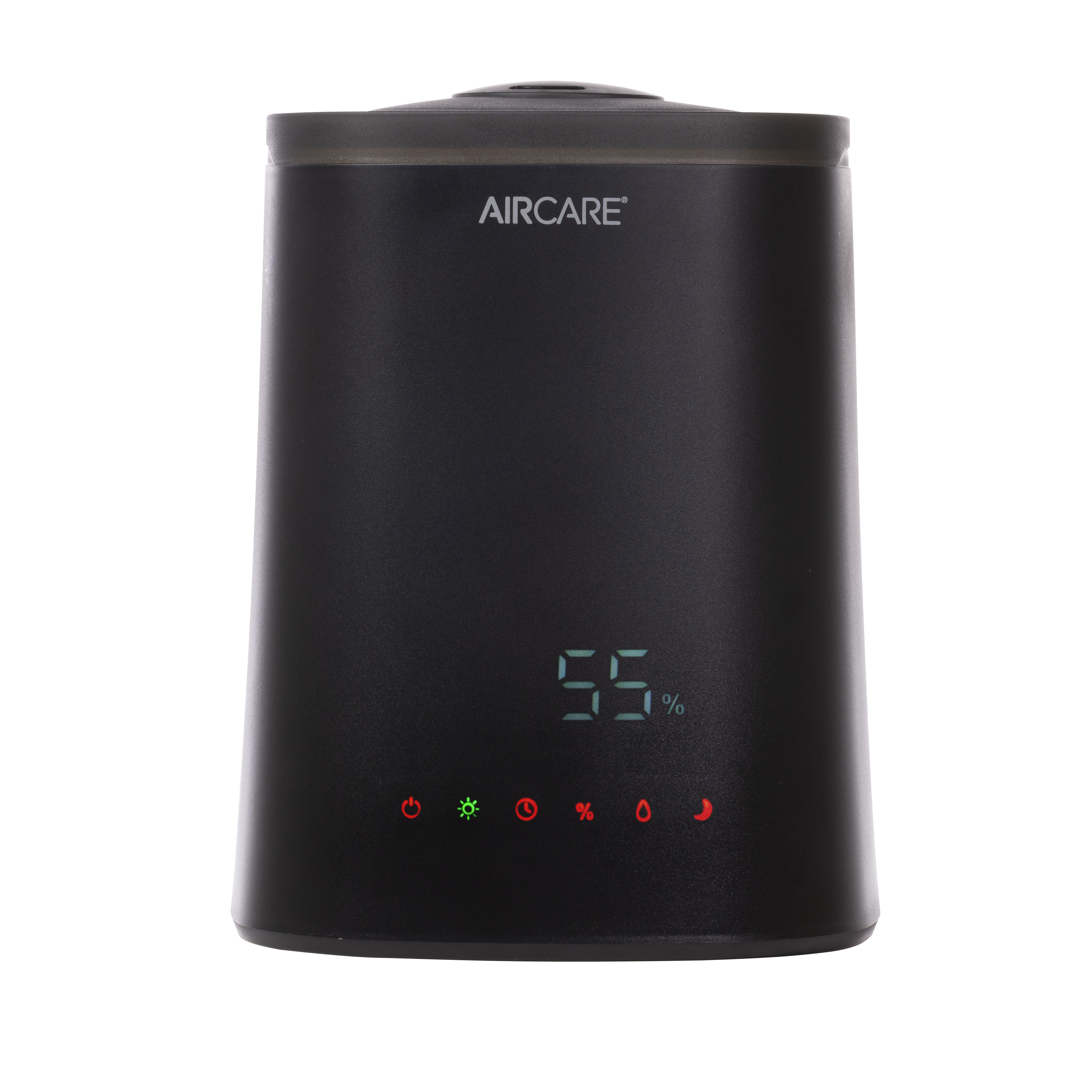Black AIRCARE NOVA NU319DBLK ultrasonic humidifier with a digital front humidity display, status lights and touch controls