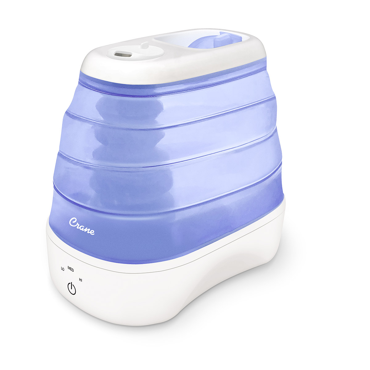 Crane EE-5958 full-unit product image: Crane EE-5958 1-Gallon Collapsible Cool Mist Humidifier, Blue/White; manufacturer image, with photo-versus-render status unspecified.