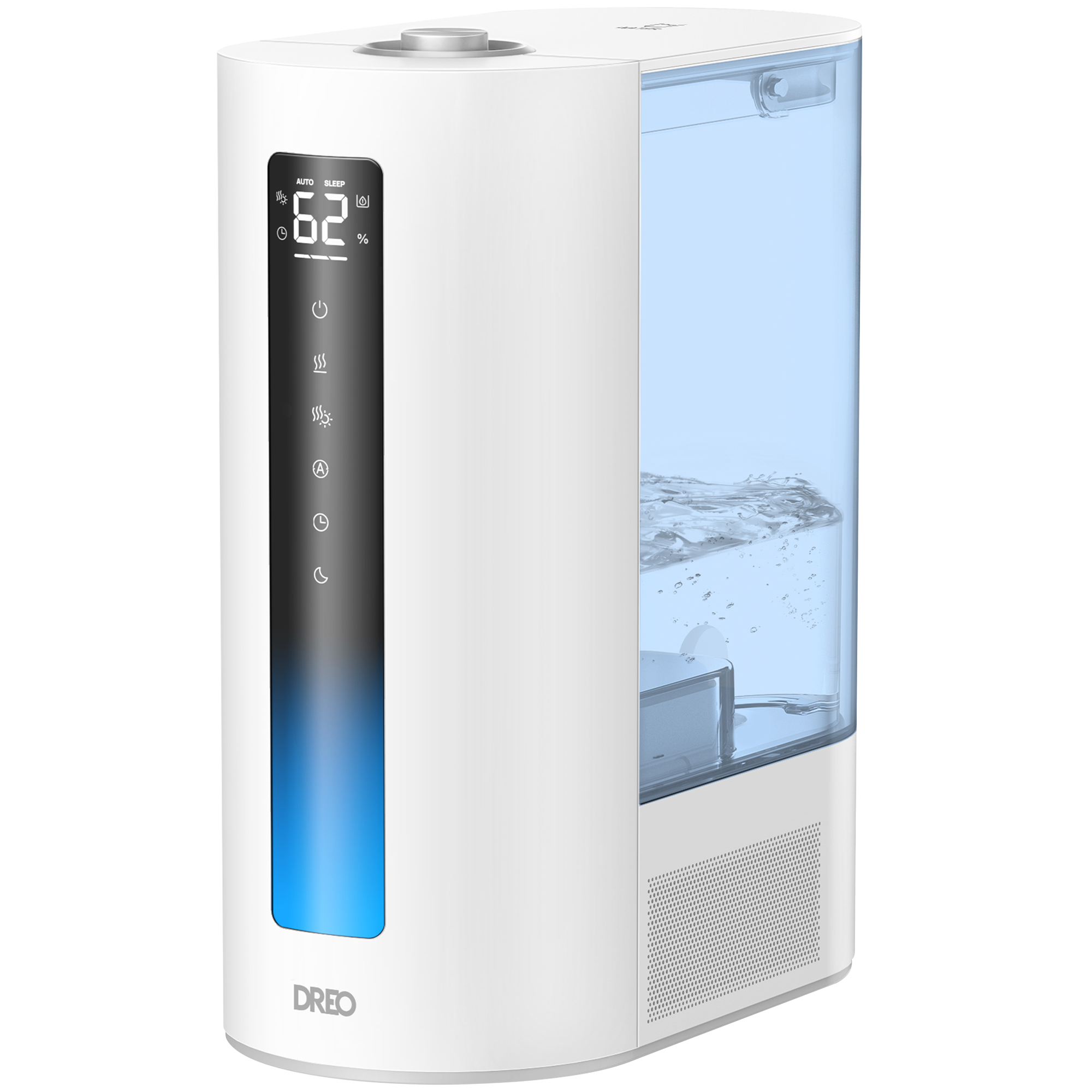 White DREO Standard Humidifier 813 with a blue-tinted tank, top nozzle and front humidity/control display