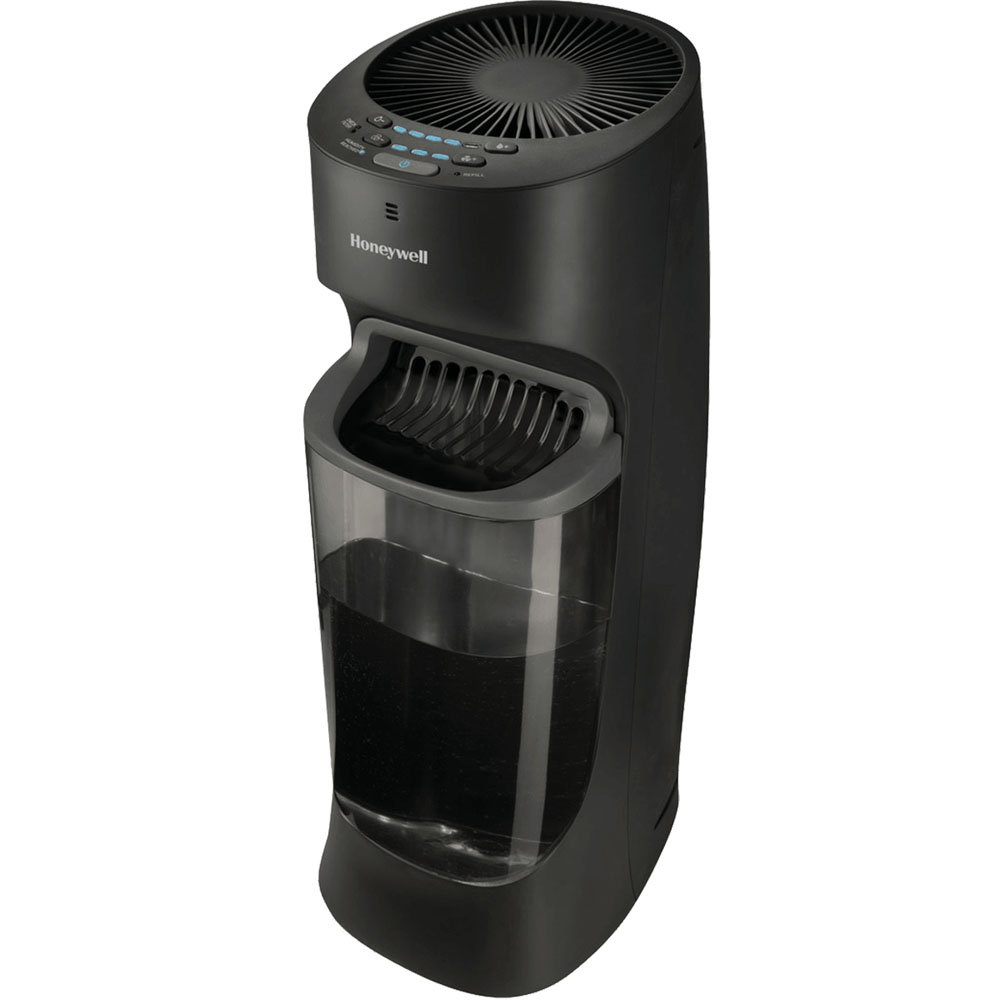 Honeywell HEV615B black top-fill tower humidifier with buttons