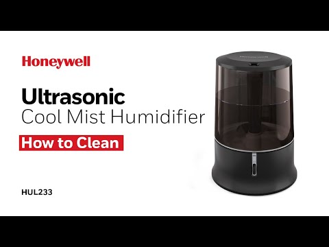 Honeywell HUL233 black ultrasonic cool-mist humidifier shown in an official how-to-clean video thumbnail