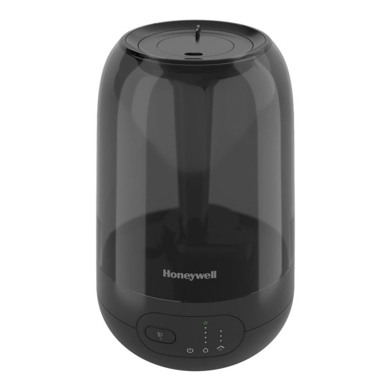 Black Honeywell HUL565B Ultra Plus cool-mist humidifier with translucent tank and front indicator controls