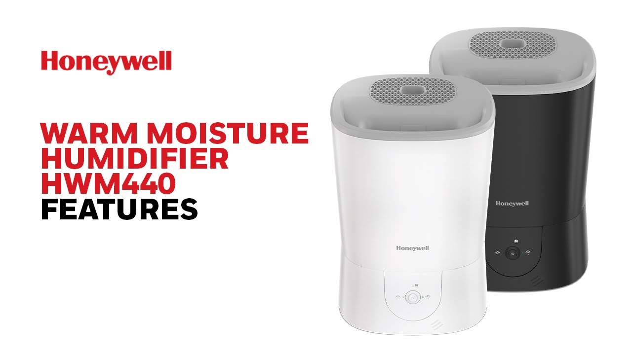 Honeywell HWM440 manufacturer product image showing white and black top-fill warm-mist humidifiers