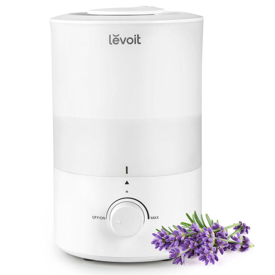 White Levoit Dual 150 with a top-fill reservoir and rotary control knob.
