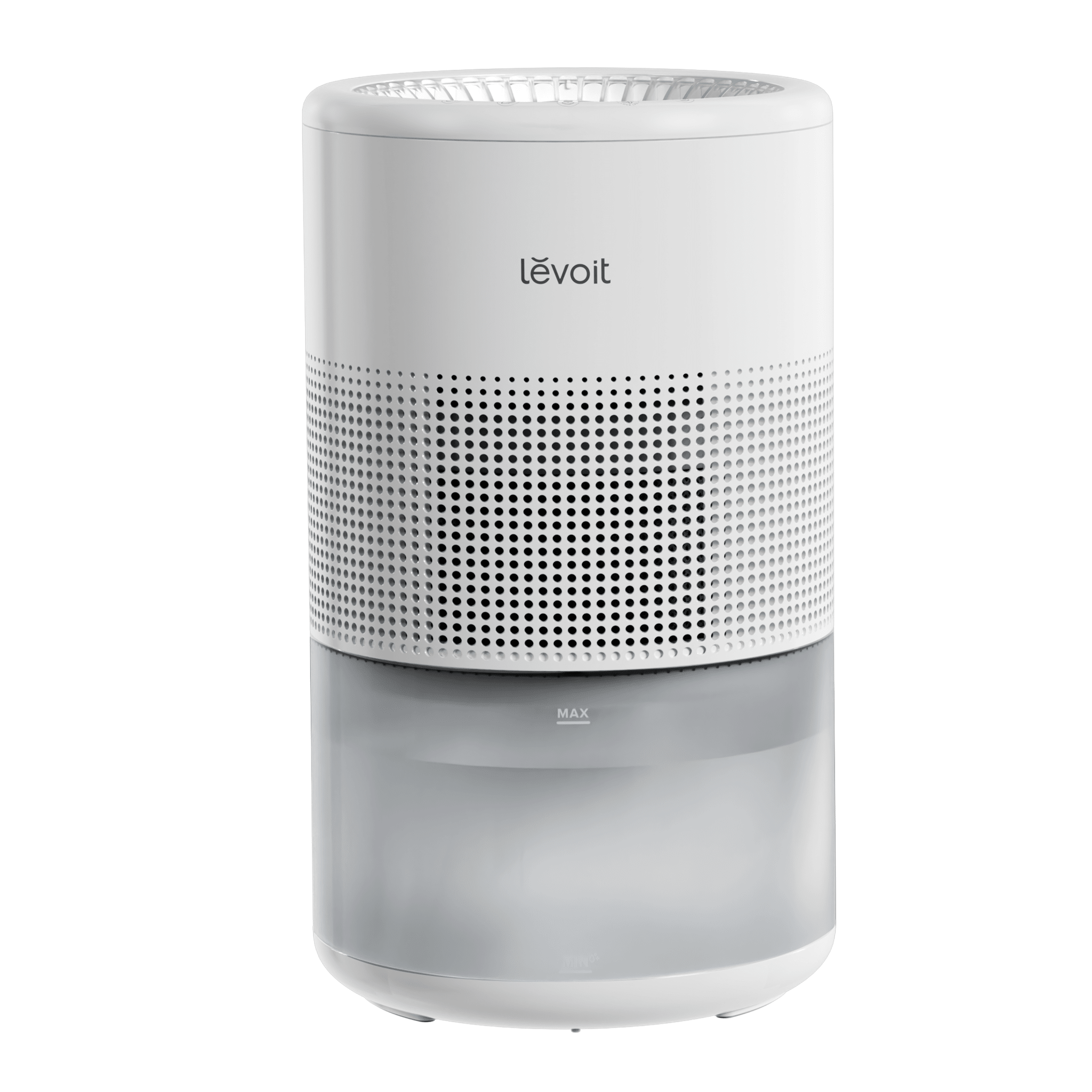 White Levoit Superior Studio 450 evaporative humidifier with perforated upper housing and translucent water tank.