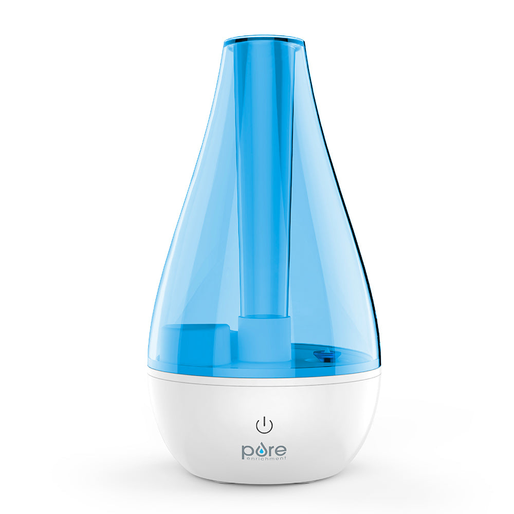Humidificateur Pure Enrichment MistAire Studio PEHUMSML avec base blanche compacte et réservoir bleu translucide.