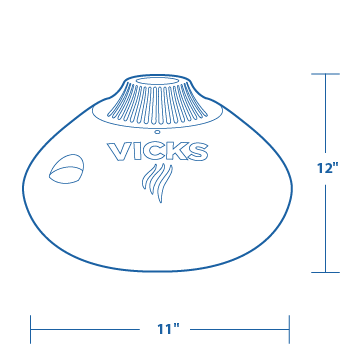 Vicks V150RY warm-steam vaporizer shown in the manufacturer-linked V150SGN Series line drawing