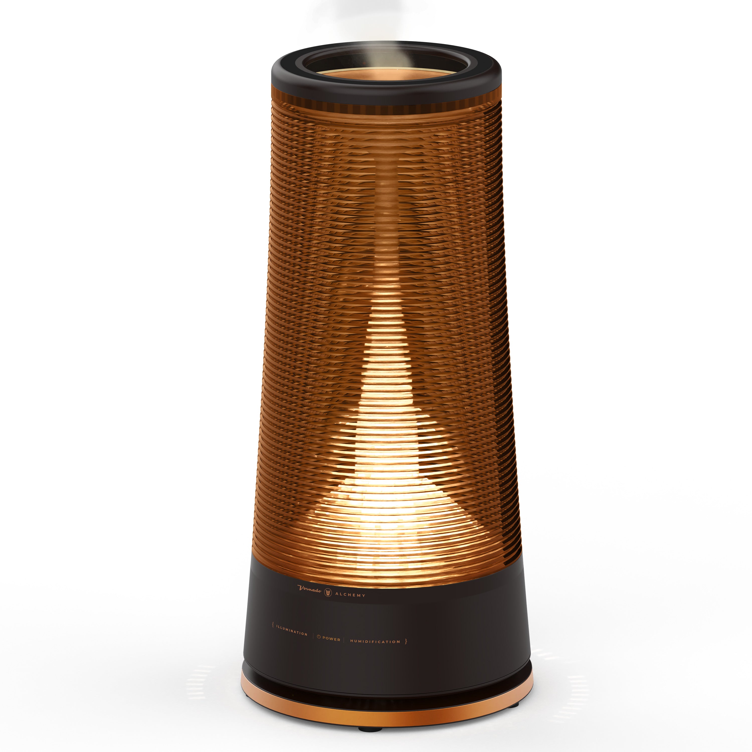 Vornado Lucerna 3 ultrasonic humidifier with tall ribbed translucent tank, dark base and illuminated lower chamber